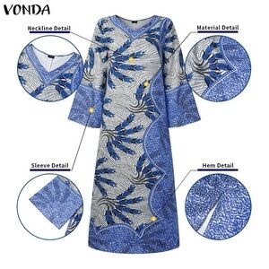 Vonda Blue and White Patterned Maxi Dress